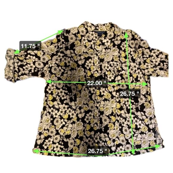 Karen Scott Black White Yellow Floral 3/4 Sleeve Button Up Blouse Top Sz 2X - Picture 7 of 7